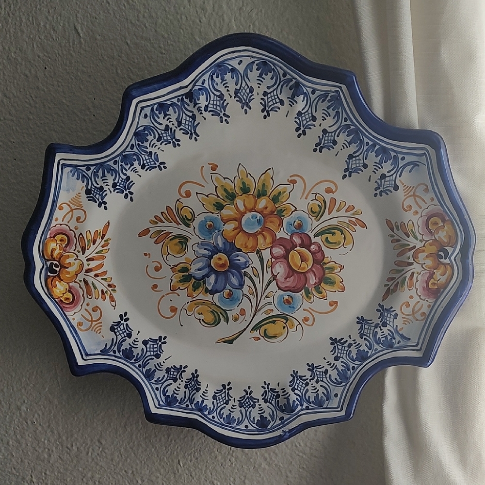 Talavera Espana Platter Wall Plate Blue Yellow Beautiful